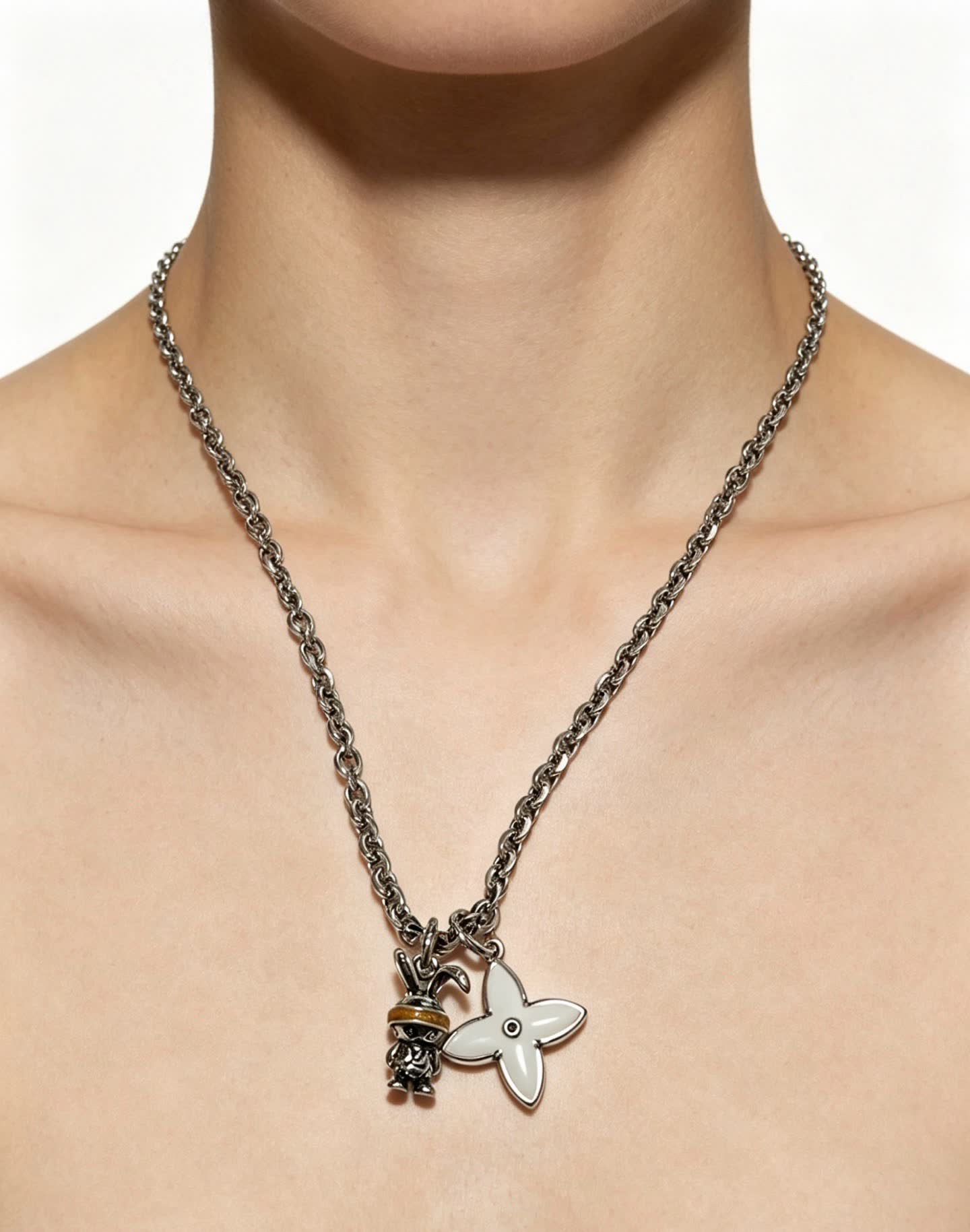 Louis Vuitton Silver Chain Necklace with Charms